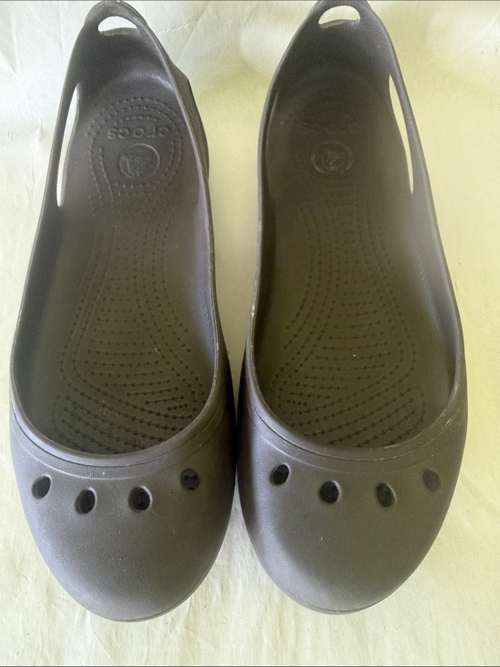 CROCS Women's Brown Slip-On Ballet Flats with Perforated Toe